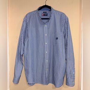 Chaps Men's Easy Case Blue and White Striped Shirt XXL